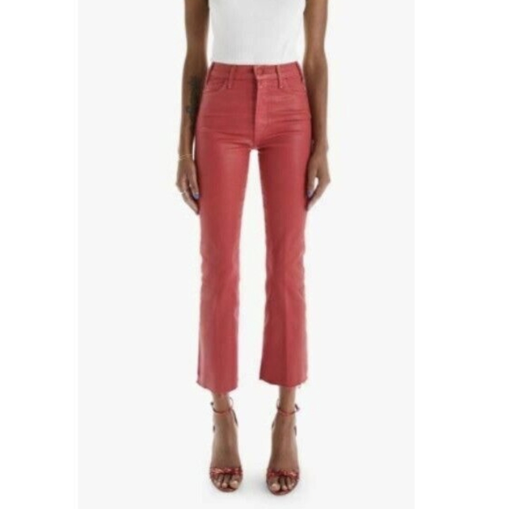 MOTHER Coral Red High-Rise Straight Jeans